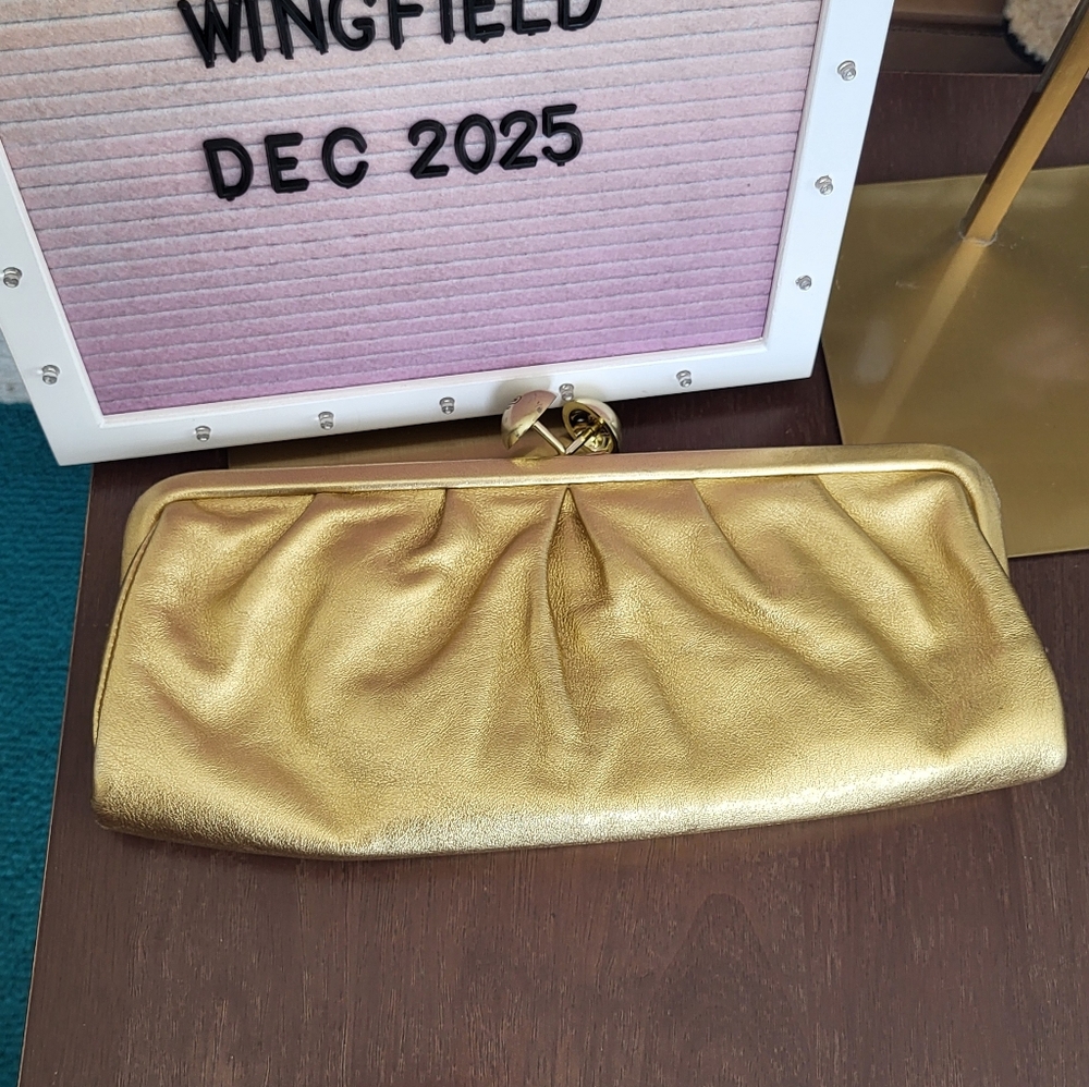 Vintage Coach Metallic Gold Kisslock Clutch Or Shoulder Bag - Picture 8 of 8